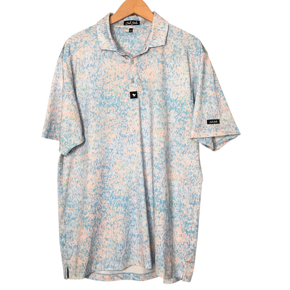 Bad Birdie Polo Golf Shirt Blue Orange Patterned Short Sleeve Men's Large